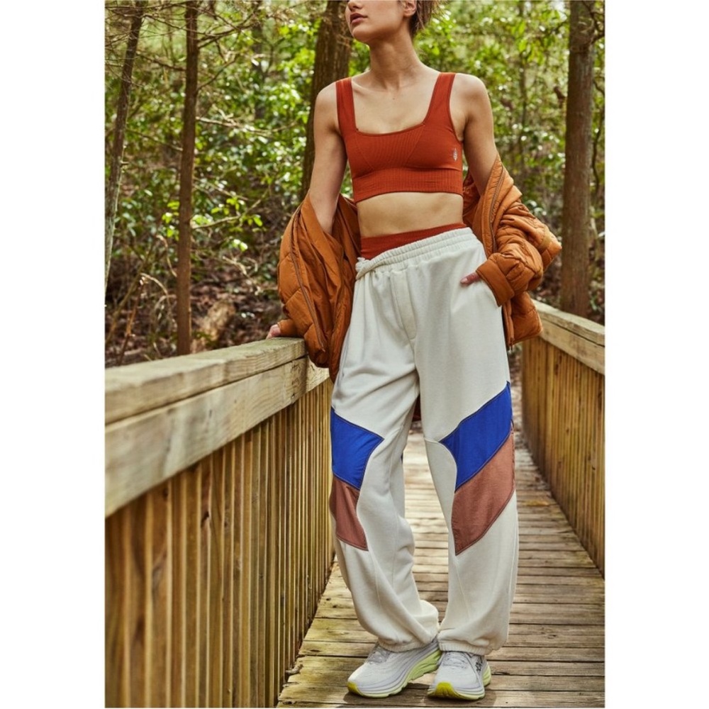 Free People Colorblock Joggers with Blue and Brown Panels